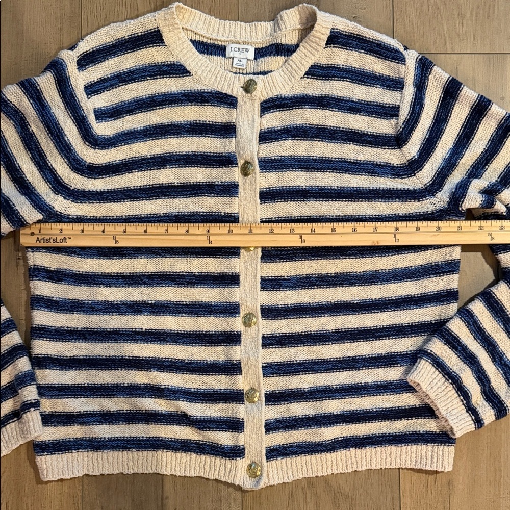 J Crew Striped Ivory Navy Lady Jacket Cardigan Sweater Size XL Nautical Preppy - Picture 10 of 12